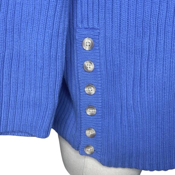 Pierre Cardin Blue Long Sleeve Pullover Sweater Size S Cable Knit Side Buttons - Picture 9 of 11
